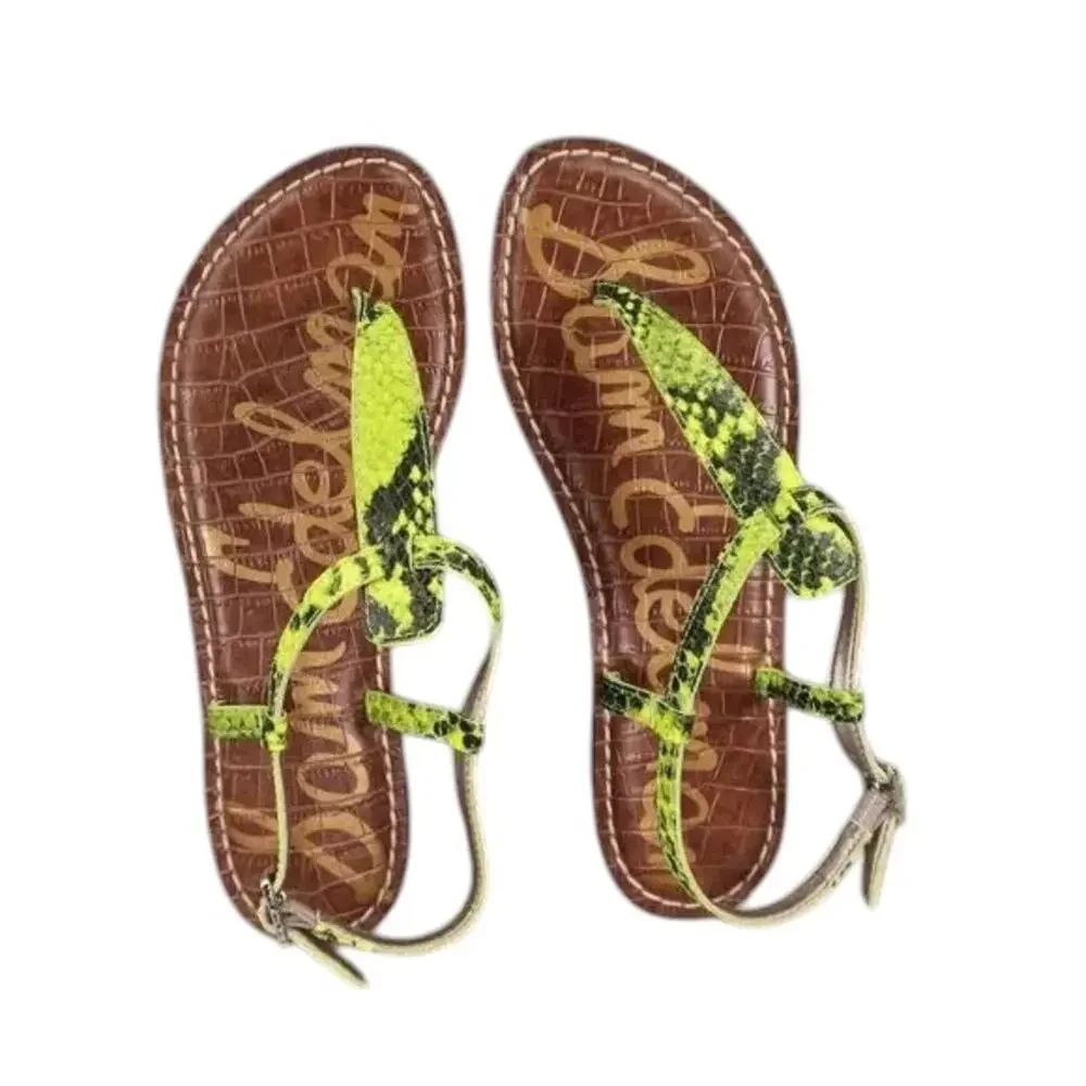 Sam Edelman Shoe Women 5.5 Sandal Fashion Snake Print Neon Gigi Flat Ankle Strap